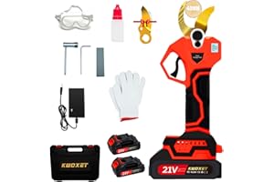 Secateur Electrique Sans fil- Kwoxet Sécateur électrique avec Ouverture de Coupe 40mm & Écran LCD | Lame SK6 Acier Trempé | Batterie 21V 2x2000mAh | Cisaille Jardin et Arboricole(Rouge)