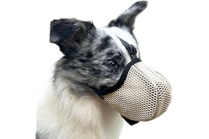 DIKETONE Bozal Anti Ingestas,Bozal Perro,Evitar Que Masticar/Alimentar/Morder Bozal para Perros Pequeños,Ajustable Reflectante Transpirable Bozales para Perros Grandes (Beige, L)