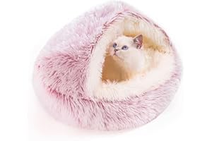 YIHANLZ cat beds for indoor cats Cat Calming Bed Donut Cuddler Nest Warm Soft Plush Cat Cushion with Cozy Sponge Non-Slip Bottom for Small Medium Pets Snooze Sleeping Indoor (Plush - Pink S)