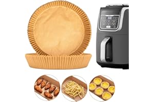 AROMELIVII Lot de 100 Papiers Cuisson pour Air Fryer, 20cm Rond Jetable pour Friteuse à Air Chaud Ninja AF160EU/AF100EU, Papier Sulfurisé Antiadhésif, Imperméable et Résistant à l'Huile pour Friteuses 4,5L-8L