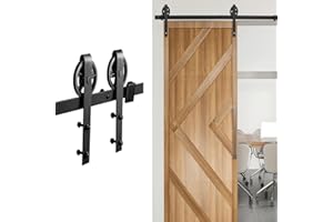 Yakimz Juego de herrajes para puerta corredera de madera, juego de accesorios para puerta corredera con ruedas y riel para puerta corredera, acero al carbono, negro, para puerta individual de madera,