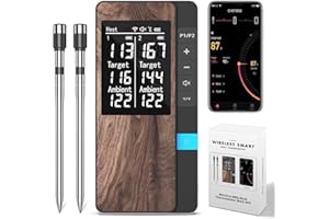 Pakinui Fleischthermometer Kabellos, Meat Grill Thermometer Mit Doppelsonde, Bluetooth Grillthermometer mit App, IP67 Wasserdicht Bratenthermometer Kabellos für Backofen Grill Smoker
