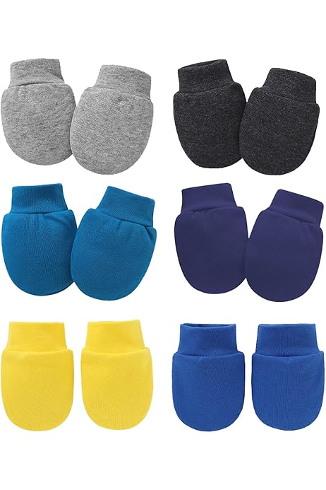 Guanti Antigraffio Per Neonati - 6 Paia In Cotone, 0-8 Mesi, Con Coulisse Regolabile