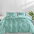 LINENWALAS 100% Organic Bamboo Duvet Cover with Pillowcase, Luxurious 300 Thread Count Thermo-Regulating Cooling Comforter Cover, Soft Breathable Quilt Cover 220x240 CM (Aqua, King)