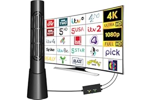 CENBOU 2024 Newest TV Aerial 380+Miles Long Range - Indoor TV Aerial for Smart TV with Signal Booster & 360° Signal Reception,Freeview Digital TV Antenna Support 4K 1080P HD Local Channels and All TV