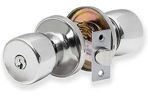 XFORT Tulip Entrance Knob – Poignée de Porte avec Serrure et Clé – Poignée pour Porte Intérieure en Bois avec Verrou – Finition Chrome Poli – Kit Complet