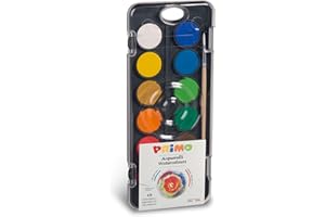PRIMO - Acquerelli per Bambini Artisti, 12 Colori + 1 Pennello Acquerello per Dipingere, Kit Tavolozza per Dipingere Pittura, Colori per Bambini +3 Anni Acquerellabili Diametro 30mm Lavoretti Creativi