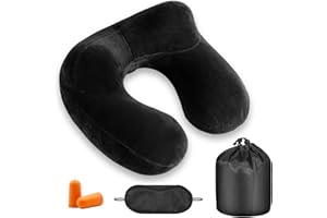 UYDF Cuscino da Viaggio Ggonfiabile,Cuscino Viaggio Collo,Cuscino Aereo Viaggio,Cuscino Collo,Cuscino Cervicale da Viaggio,con Rivestimento Lavabile in Morbido Velluto per Aereo,Treno,Macchina,Nero