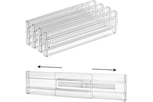 WJWSKI Separadores de Cajones，28.9cm-50.5cm Separador Cajones Ajustable Plásticos, 4 Piezas Organizador Cajones Para Cocina, Escritorio, Armario, Cómoda(Transparencia)