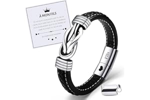 VU100 Bracelet pour Fils Cadeau pour Fils Cadeau pour Fils de Maman et Papa Bracelet en Cuir en Acier Inoxydable Bracelet pour Mon Fils Cadeaux d'Inspiration Cadeaux d'Anniversaire pour Garçons