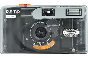 RETO PANO 35mm Filmkamera–22mm Weitwinkelobjektiv,Panorama,einfacher Wechsel,Objektivabdeckung,eingebauter Blitz(Film und AAA-Batterie sind Nicht im Lieferumfang enthalten) (Transparentes Weiß)