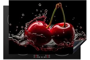KitchenYeah© Copri Piano Induzione 75x52 cm Cucina Coprifornelli Copertura Protezione Cottura Tutto per la Cucina Ciliegie - Rosso - Frutta - Acqua - Nero