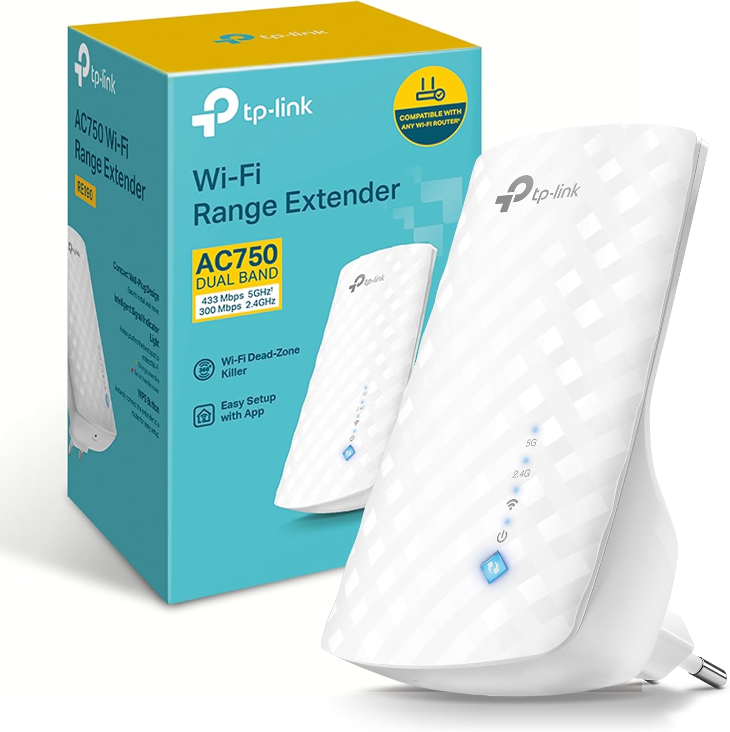 TP-Link RE190 AC750 - Amplificador Señal WiFi, 433Mbps en 5GHz 300Mbps en 2.4GHz con EU Enchufe, WPS, Indicador LED de Señal, Antenas Internas, Blanco