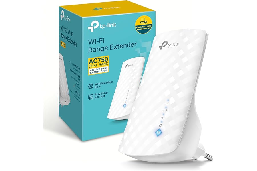 TP-Link RE190 AC750 - Amplificador Señal WiFi, 433Mbps en 5GHz 300Mbps en 2.4GHz con EU Enchufe, WPS, Indicador LED de Señal,