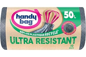 Handy Bag Ultrastarka utdragbara soppåsar och läckagesäkert botten, 100% återvunnen plast, 1 rulle med 10 soppåsar 50 l