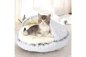 Queta Okrągłe legowisko dla kotów i małych średnich psów - zmywalne, ciepłe, puszyste, półotoczone w kształcie pączka dla zwierząt domowych - szare
