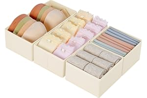 DIMJ 4 Stück Schubladen Ordnungssystem Schubladen Organizer, Faltbare Aufbewahrungsbox Stoff, Schubladeneinsätze für Kleiderschränke, Kleiderschrank Organizer für Kleidung, Beige