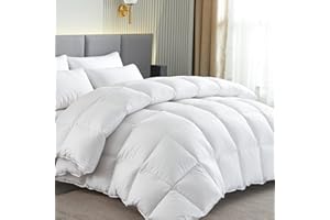 Homyrium Kołdra puchowa 200 x 200 cm, całoroczna komfortowa kołdra 200 x 200 cm, ciepła kołdra z pierza, certyfikat Öko-Tex i RDS (biała, waga wypełnienia 1050 g, naturalny puch)