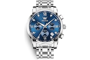 OLEVS Men's Chronograph Watch, Gold Silver Stainless Steel Analog Quartz Watch, Waterproof Multi-Function Dial with Date Diamond Watches for Men