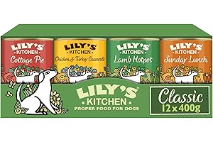 Lily's Kitchen Aliment humide naturel en boîte pour chiens adultes, recettes classiques, multipack (12 x 400g Conserve)