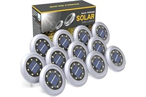 Torchtree 2023 Upgraded Solar Lights Outdoor Garden, 12 Pack Solar Ground Lights, Disk Lights Decking Lights Solar Powered for Lawn Pathway Yard Landscape Walkway(Warm Light)