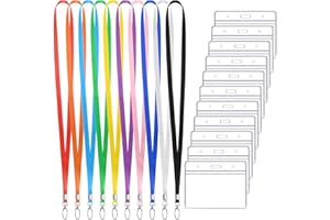 HEMIKS Porta Tarjetas Identificativas, 10 Piezas Porta Tarjetas Colgante Badge Holder con Lanyard, 10 Piezas Cordón para el Cuello Colorido para ID Card Estudiantes Empleados