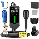 Wallbox 7.4kW 7M 6-32A Electric Car Charging Cable | Single Phase Charger Type 2 EV Charger Portable, LCD Display, Controllab