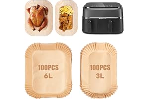 BAFEIL 200 sztuk papieru do pieczenia Airfryer Dual Basket 3000/5000 serii 6 l/3 l, prostokątne papier do pieczenia frytkownicy na gorące powietrze Philips NA350/NA550, nieprzywierający, nie zawiera BPA