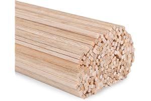 CYEER 300 Pcs Balsa Wooden Sticks, Square Wooden Dowels Rods, Unfinished Wood Strips for Carving Art DIY Projects Molding Making Woodcraft (300 x 3 x 3MM)