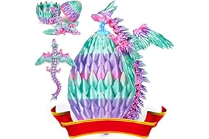 MERRWON 3D Gedrucktes Drachenei mit Drache mit Flügeln, 22CM Fliegender Drachen Spielzeug, Drache im Ei und Ewegliche Gelenke Kristall Drache mit drei Magnetverschlüssen, Schreibtisch Dekoration (Bunt)