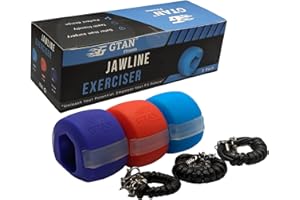 GTAN Jawline Exerciser, Jaw Trainer (UK Fitness Brand) Pack of 3 (30, 40 and 60 LBS Resistance), 12 Biting Strips & 3 Necklaces, Build and Strengthen Your Jaw for an Enhanced Facial Definition