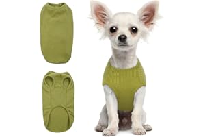 Hjumarayan Sweter dla małych psów - koszulka dla psa, cienka, ochrona przed słońcem, t-shirt elastyczny, w paski, bluza dla Chihuahua Yorkshire Terrier (Chartreste XXS)