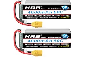HRB POWER HRB 2pcs 6S 22.2V 4000mAh 60C Lipo Batería con XT90 Plug para RC Helicóptero Avión Coche Barco Barco