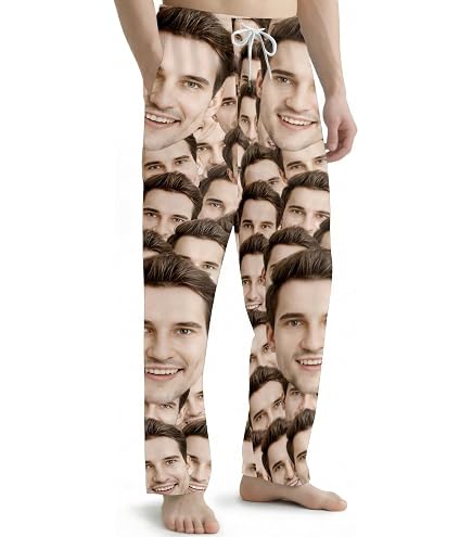 LucBuy Ensemble Pyjama Personnalisé Avec Photo Du Visage, Vêtements De Nuit Personnalisés à Manches Longues Pour Femmes Hommes Couples, Ensemble De Salon Pyjama Amusant Personnalisé Cadeaux (A1
