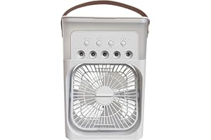 Tikkitots Portable Mini Room Air Cooler Fan USB Powered 3 Wind Speeds 3 Mist Modes 7 Colour LED Light & Timer Compact AC for Home Office Travel Multicolour Pack of 1