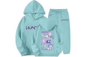 BCFSITNBH Huntrix Tracksuit Girls 2 Piece Outfit Vintage Y2k Hoodie Anime Pullover Sweatshirts and Loose Sweatpants Bottom Two-piece Set