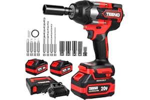 TEENO avvitatore a batteria senza fili Brushless, 1/2" Professional, Coppia Max 700N.m, Rotazione Incudine 180° & Pivot Testa 90°, con 2 Batterie 4.0Ah & Caricabatterie, per Auto, Camion