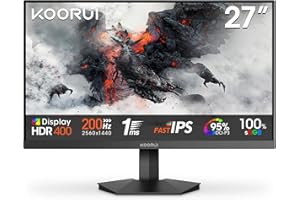 KOORUI G2721P Ecran PC Gamer 27 Pouces - 200Hz IPS QHD 1440P Ecran Gaming, 1ms HDR400 Adaptive Sync, Compatible VESA 75x75mm, HDMI 2.0/DP1.4