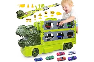 YESLUSY Macchinine Giocattolo per Camion da Trasporto per Ragazzi 3-7 Anni: Camion da Corsa Portatile per Dinosauri con 6 Auto da Corsa e Camion da Trasporto 1,7 M. Set Giocattolo Ideale per Veicoli