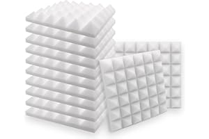 SK Studio Lot de 12 carrés de Panneau Mural Acoustique pyramidale Home Studio Traitement insonorisé Accessoires en Mousse 30x30x5cm, Blanc