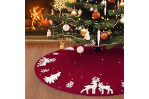 ‎LOMOHOO LOMOHOO Weihnachtsbaum-Rock 122cm gestrickt 3D-Elch-Weihnachtsbaum-Unterlage,Rustikaler roter Baumrock 48inch für Weihnachtsdekoration,für drinnen und draußen (Rot, 48 inches)