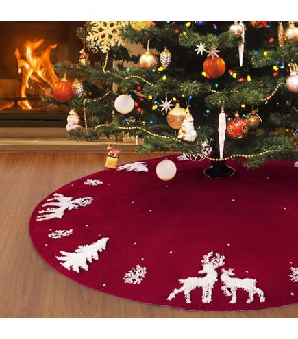 Jupe De Sapin De Noël Lanpn 60 Cm - Fausse Fourrure Rouge - Cache Pied Sapin Avec Support Intégré - 11