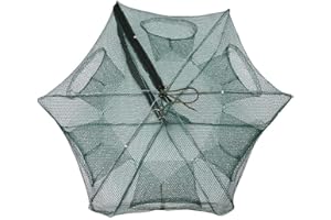 Nikou Trappola da Pesca Shrimp Catching Cage, 6 Fori Pieghevole Nylon Crab Lobster Automatic Fishing Net Cast, Gabbia per Gamberetti Rete Portatile per Gamberi Granchi Esche