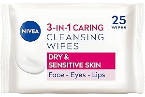 NIVEA 3in1 Caring Cleansing Wipes Dry Skin (25 Wipes), Plant-Based Makeup Remover Wipes, Face Wipes for Dry Skin, Gentle yet Effective Makeup Removal