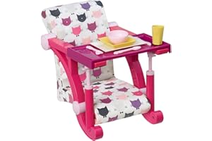 Our Generation - Silla con Clip Let's Hang - Impresión de un Gato - Accesorios para muñecas de 46 cm - Trona de Juguete - Asiento Elevador - Jugar a Simular - Niños de 3 años en adelante