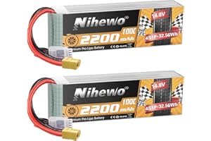 Nihewo Batterie Lipo 4S 14,8V 2200mAh RC avec étui Souple 100 C avec Prise XT60 pour Drone FPV RC Quadcopter hélicoptère Avion Voiture Camion Bateau modèles RC (2 Paquets)