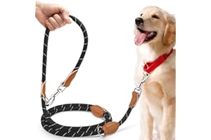 PETCOOZ Training Lead for Dogs, 3M Adjustable Double Ended Dog Lead for Medium Large Dogs, Professional Reflective Stop Pulling Control Leash, Hands Free Dog Leads for Running Walking, Black & White