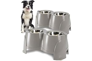 PETGARD 2er-Set Futterstation für Hunde - Edelstahl Napf-Set - Hunde-Bar mit gratis Spielzeug - Futter-Bar 49x28x18,5 cm - Futternapf je 2 x 850 ml