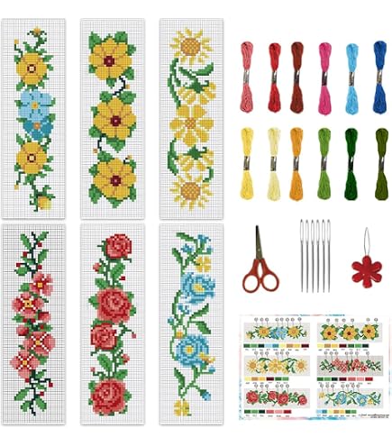 Kit De Marque-pages Au Point De Croix - Lot De 6 Motifs Animaux (chat, Chien, Renard…) - Fourni Avec Fils Et Aiguilles - 5