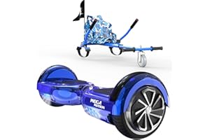 MEGA MOTION Hoverboards with go kart, Self Balance Hoverboards 6.5 Inches with Hoverkart for kids, with Bluetooth Speaker and LED Lights,Gift for Kids